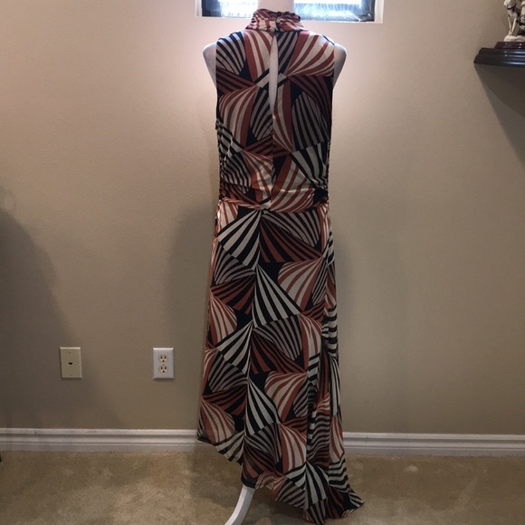 NWT Taylor Mesh Mock Turtleneck Asymmetric Hem Side Ruched Midi Dress-Size 16 - Picture 8 of 16